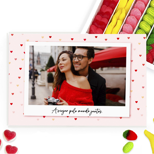 Caixa de Doces Polaroid Corações personalizada com Foto e Texto