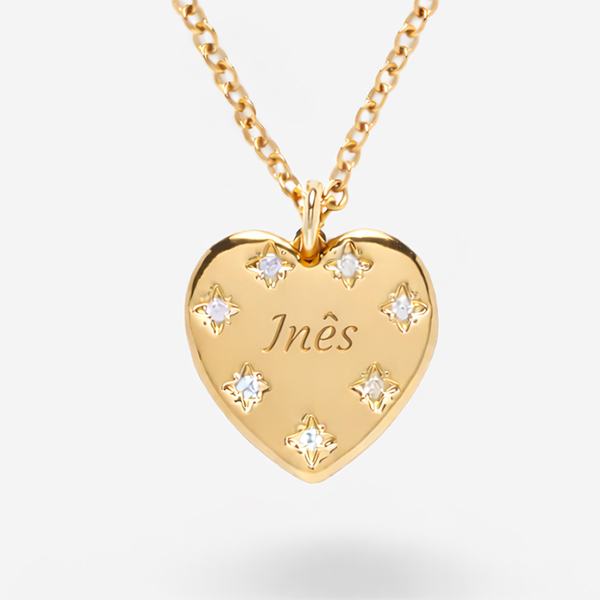 Colar Coração com Brilhantes e Texto personalizado