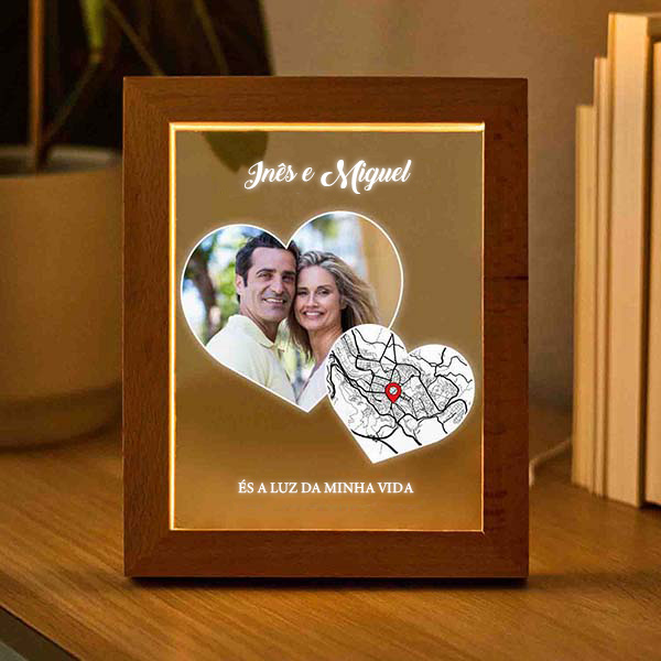 Candeeiro Corações personalizado com Mapa do Amor e Fotos