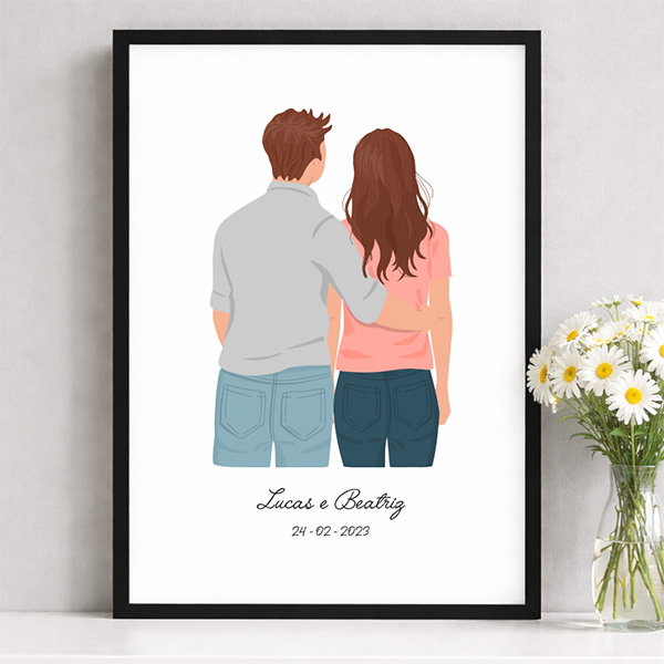 Póster com ilustração de casal de costas personalizada