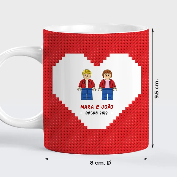Caneca Lego Coração Vermelho com Nomes e Texto personalizado