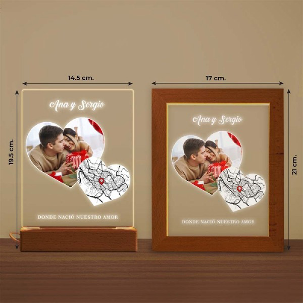 Candeeiro Corações personalizado com Mapa do Amor e Fotos