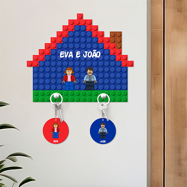 Porta-chaves de parede Casinha Lego com Texto personalizado