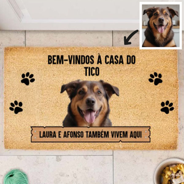 Capacho Bem-vindos a Casa com Nome de Animal de Estimação personalizado