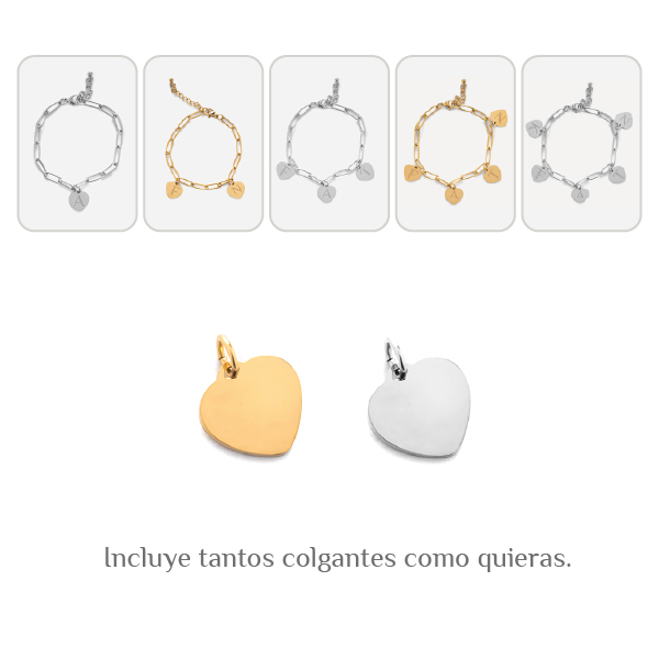 Pulseira de Senhora com Pendentes de Coração personalizados