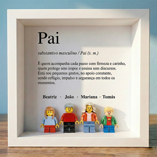 Quadro com minifiguras tipo Lego Definição de Pai e Nomes Personalizados