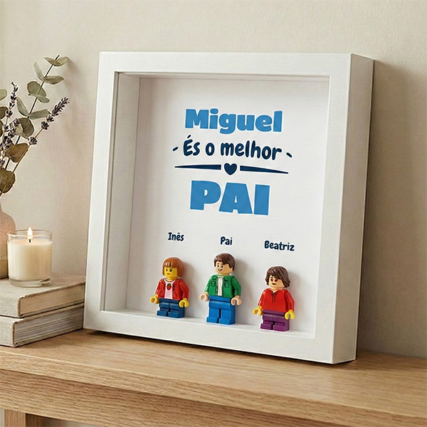 Quadro com minifiguras tipo Lego És o Melhor Papá e Nomes Personalizados