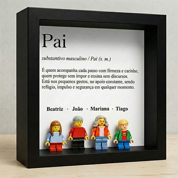 Quadro com minifiguras tipo Lego Definição de Pai e Nomes Personalizados