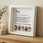 Miniatura de Quadro com minifiguras tipo Lego Definição de Pai e Nomes Personalizados