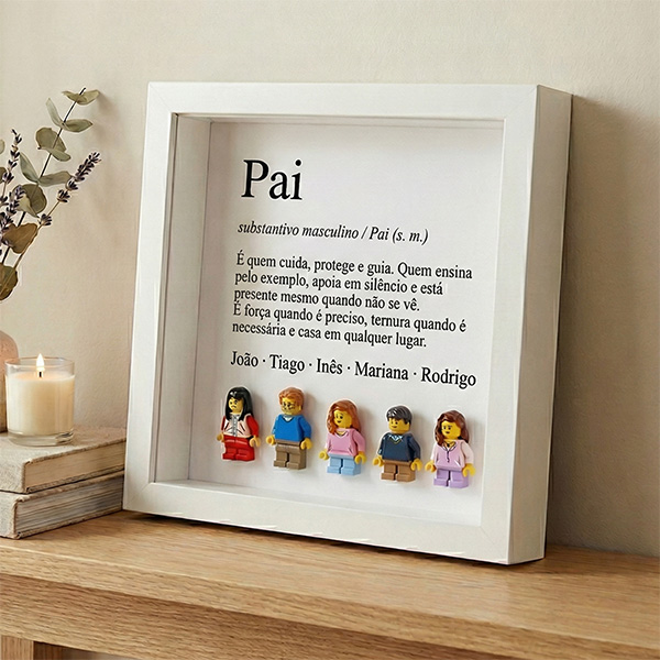 Quadro com minifiguras tipo Lego Definição de Pai e Nomes Personalizados
