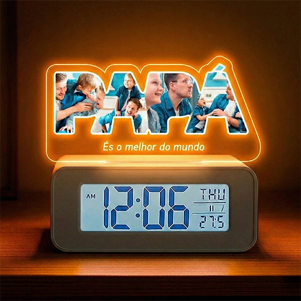 Relógio Despertador com Luz PAPÁ e Fotos personalizadas