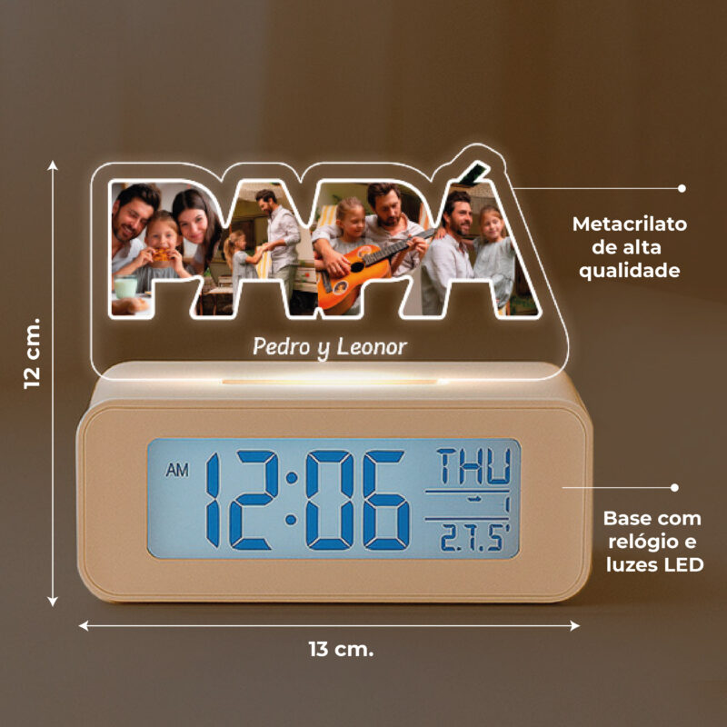Relógio Despertador com Luz PAPÁ e Fotos personalizadas