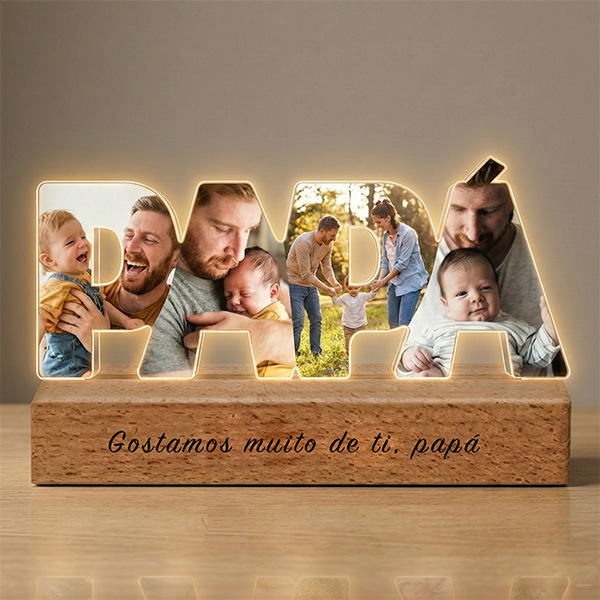 Placa Papá com Fotos e Base personalizada