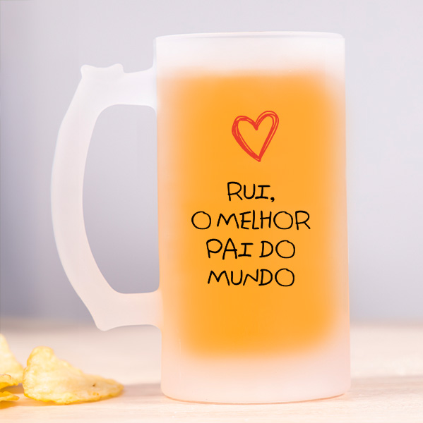 Caneca de Cerveja com Coração e Texto para o Pai personalizada