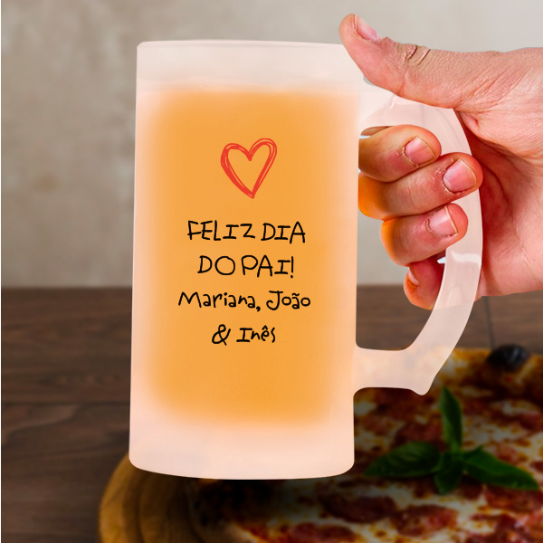 Caneca de Cerveja com Coração e Texto para o Pai personalizada
