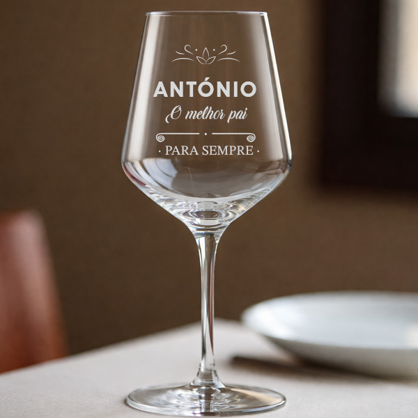 Copo de Vinho para Pai com Nome e Texto Personalizado