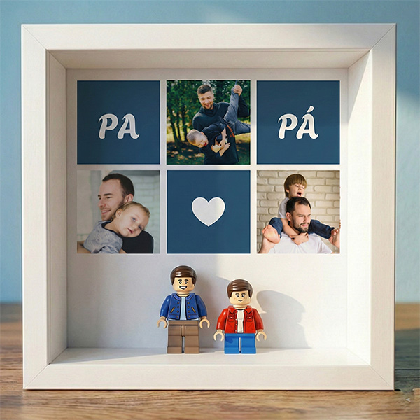 Quadro com minifiguras tipo Lego Papá com Coração e Fotos Personalizadas