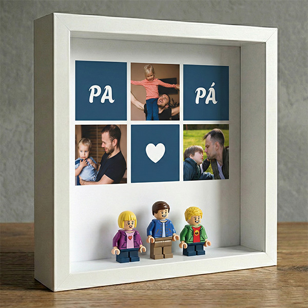 Quadro com minifiguras tipo Lego Papá com Coração e Fotos Personalizadas