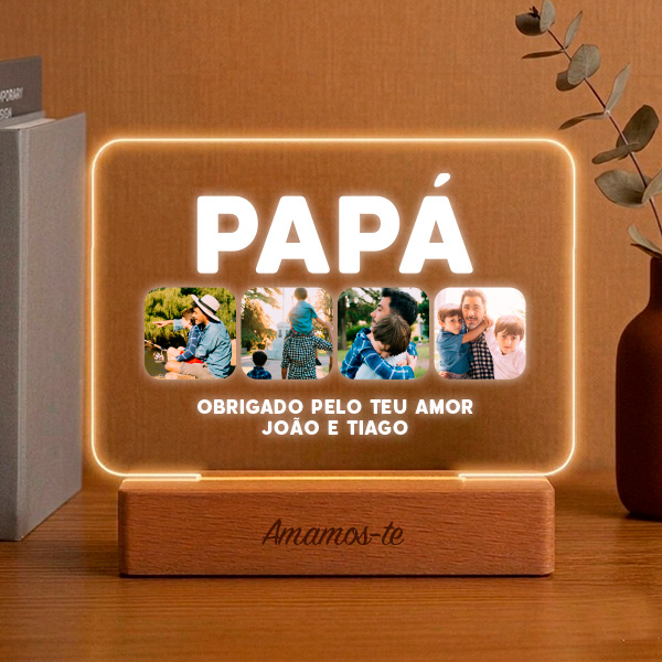 Candeeiro Papá com Quatro Fotos e Texto personalizada