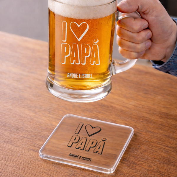 Caneca de Cerveja I Love Papá com Texto personalizado