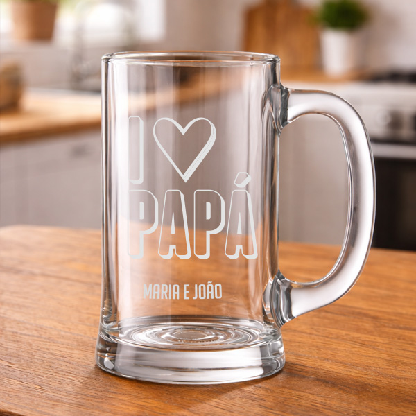 Caneca de Cerveja I Love Papá com Texto personalizado