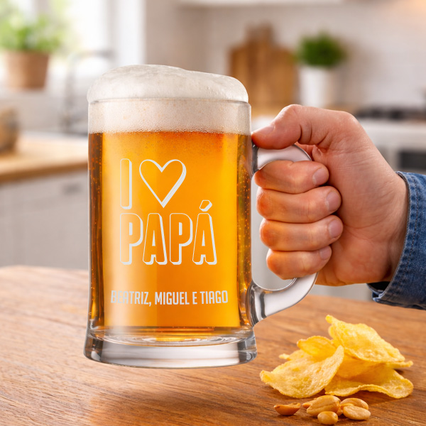 Caneca de Cerveja I Love Papá com Texto personalizado