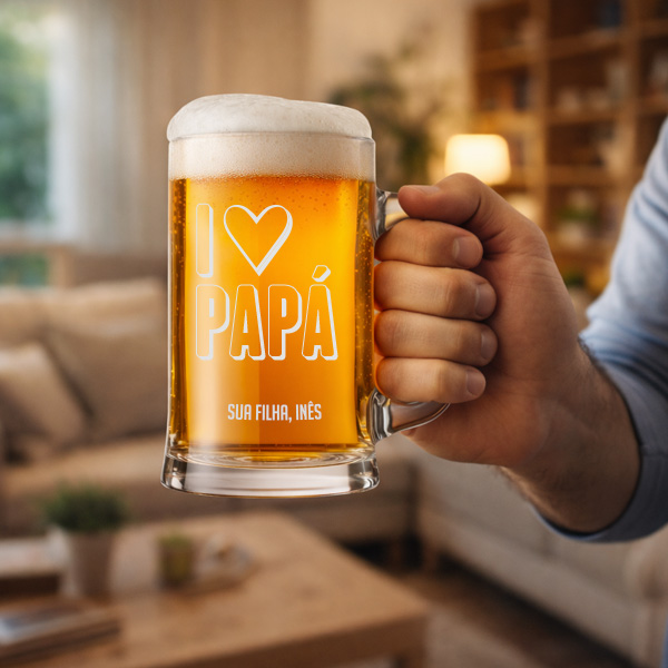 Caneca de Cerveja I Love Papá com Texto personalizado