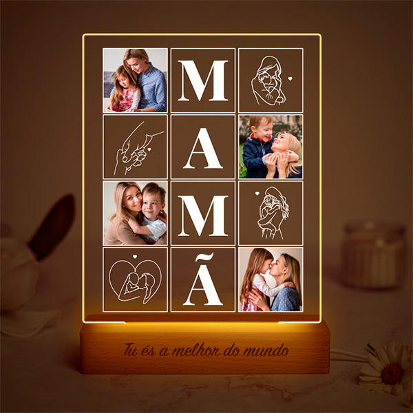Candeeiro Mamã com Quatro Fotos e Silhuetas personalizado