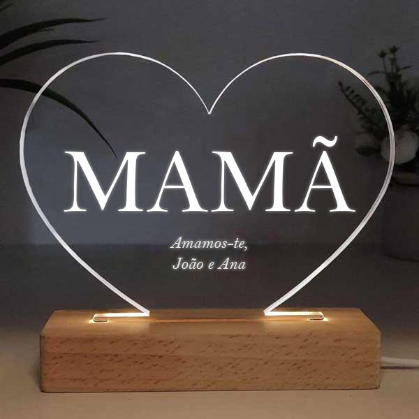 Candeeiro Mamã em forma de coração personalizado