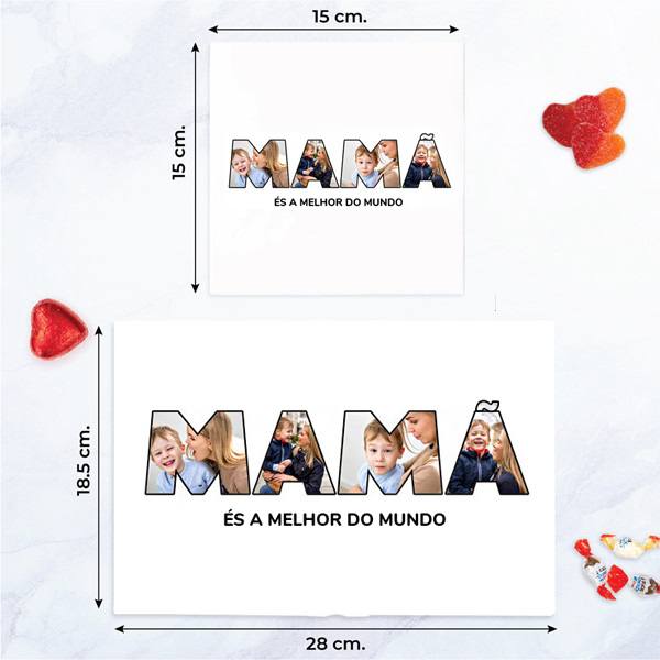 Caixa de Doces Mamã com Fotos nas Letras personalizada