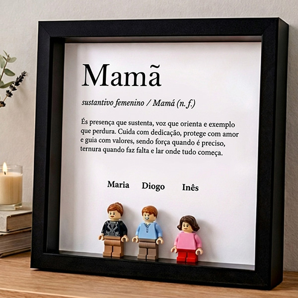 Quadro com Minifiguras Lego Definição de Mãe e Nomes personalizados