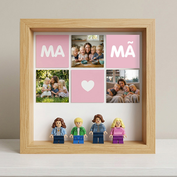 Quadro com Minifiguras Lego da Mãe com Coração e Fotografias personalizadas