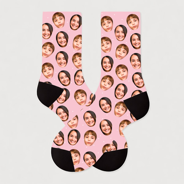 Meias Rosa com Caras de Foto personalizada