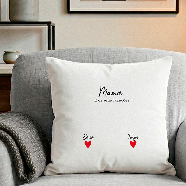 Almofada para a Mãe com Corações, Nomes e Texto personalizados