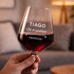 Miniatura de Copo de Vinho para Pai com Nome e Texto Personalizado