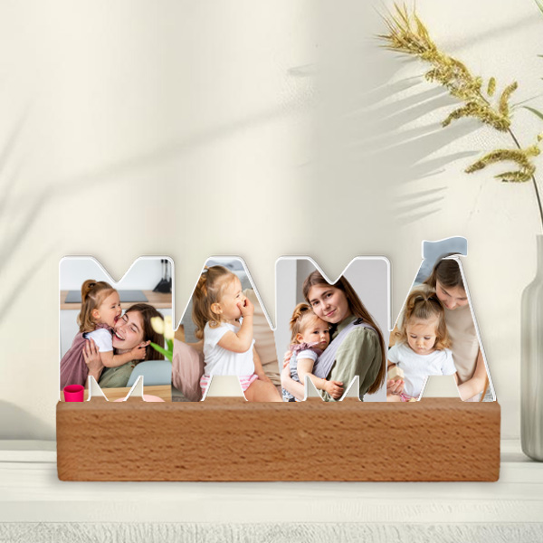 Placa Mamã com Base de Madeira e Foto personalizada