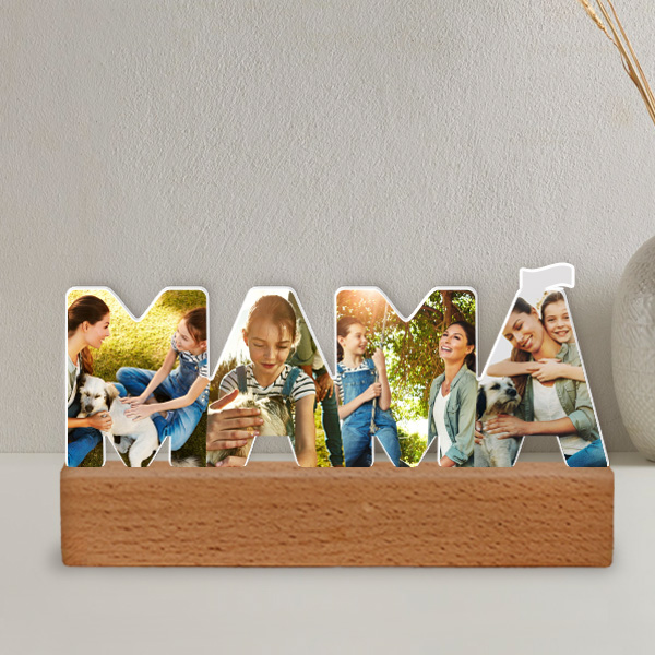 Placa Mamã com Base de Madeira e Foto personalizada
