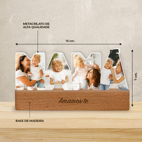 Placa Mamã com Base de Madeira e Foto personalizada
