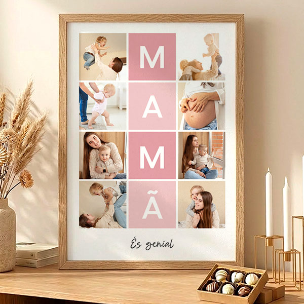 Póster para a Mãe com Quadros Cor-de-Rosa e Fotografias personalizadas