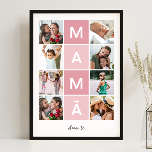 Póster para a Mãe com Quadros Cor-de-Rosa e Fotografias personalizadas