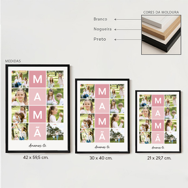 Póster para a Mãe com Quadros Cor-de-Rosa e Fotografias personalizadas