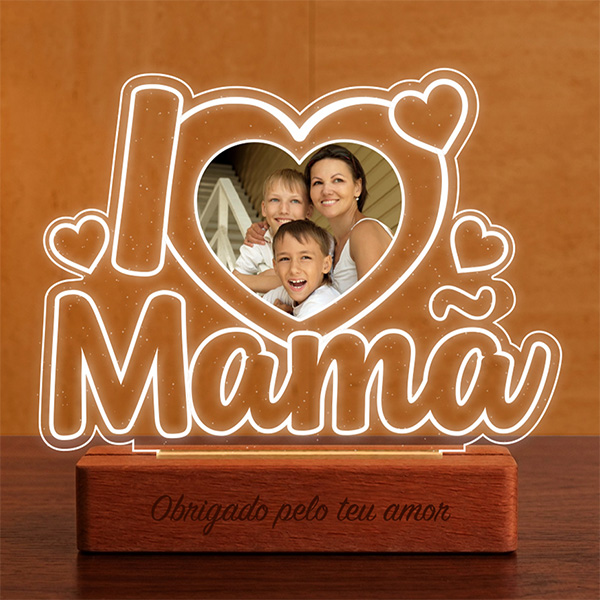 Lâmpada I Love Mãe com Fotografia personalizada