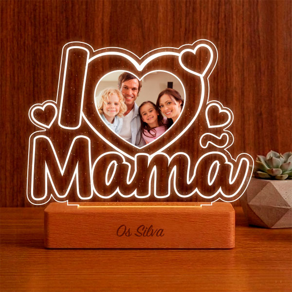 Lâmpada I Love Mãe com Fotografia personalizada