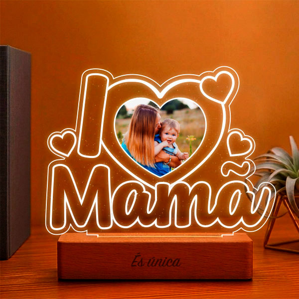 Lâmpada I Love Mãe com Fotografia personalizada