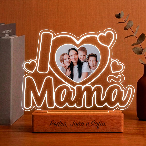 Lâmpada I Love Mãe com Fotografia personalizada