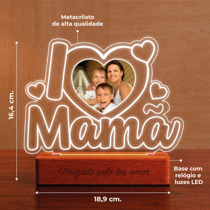Lâmpada I Love Mãe com Fotografia personalizada