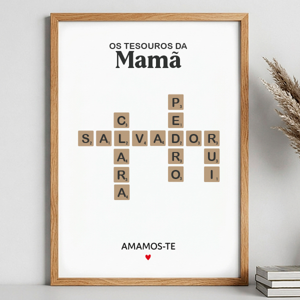 Póster Scrabble para a Mãe com Nomes personalizados