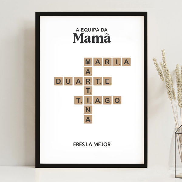 Póster Scrabble para a Mãe com Nomes personalizados