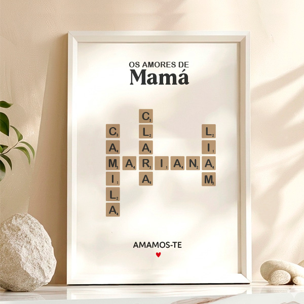 Póster Scrabble para a Mãe com Nomes personalizados