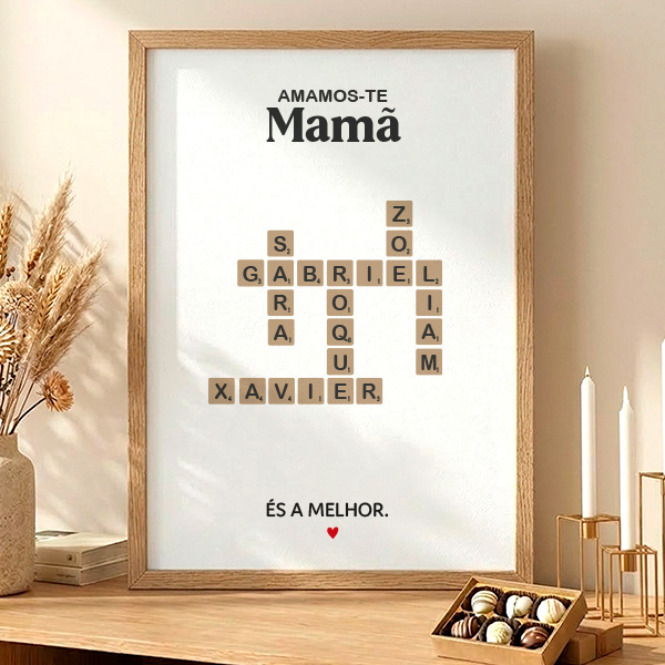 Póster Scrabble para a Mãe com Nomes personalizados